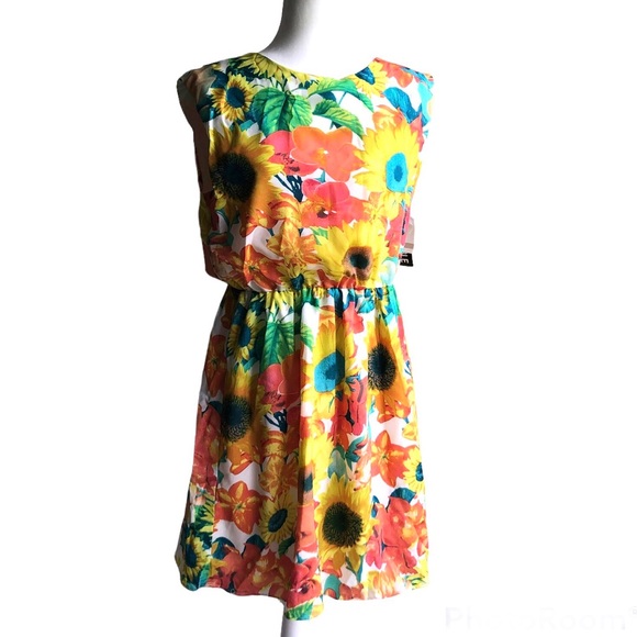 Dresses & Skirts - J. Taylor Ivory Orange/Yellow/Teal/Green Sleeveless Dress-Sz 12 NWT